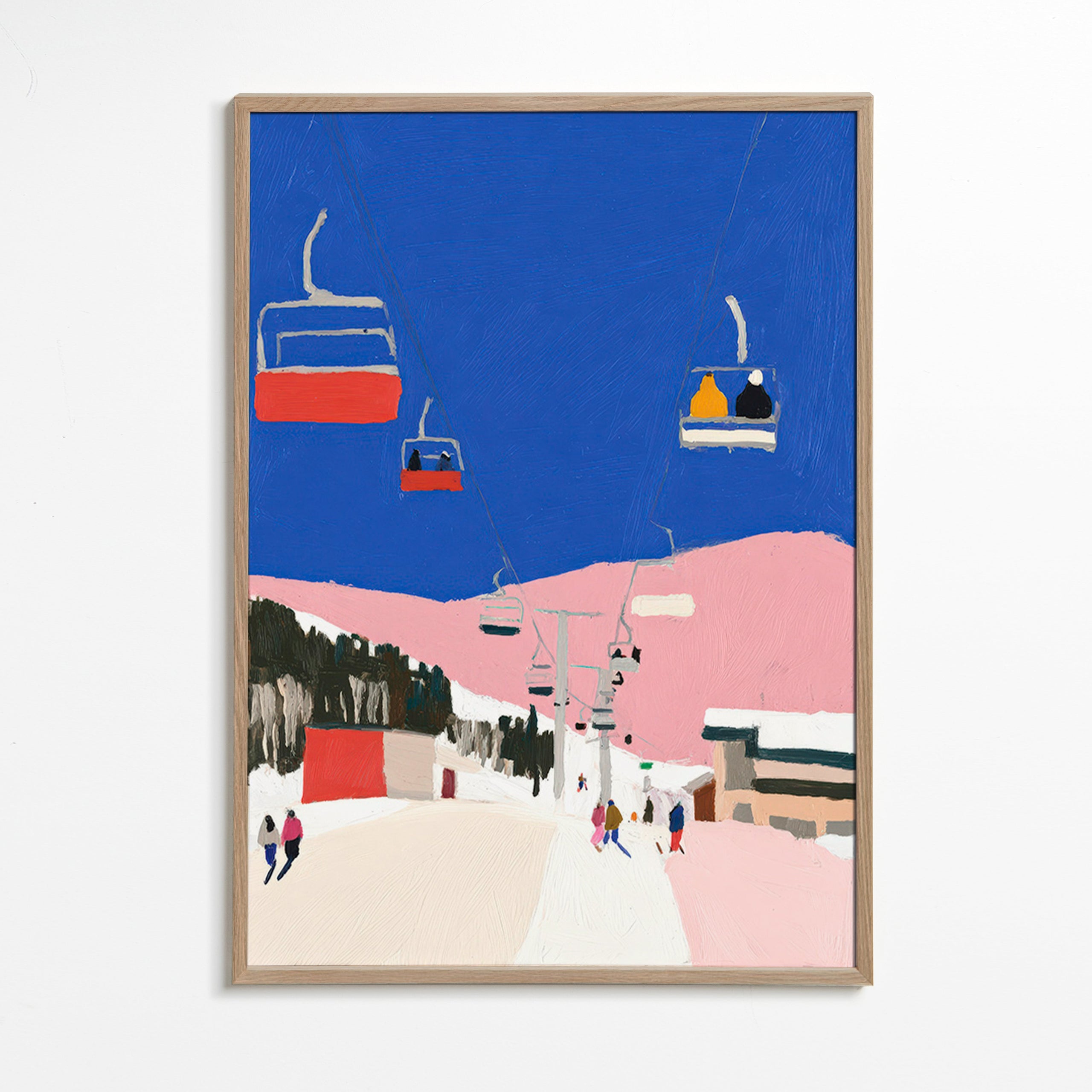 Quadro de paisagem com teleféricos e céu azul