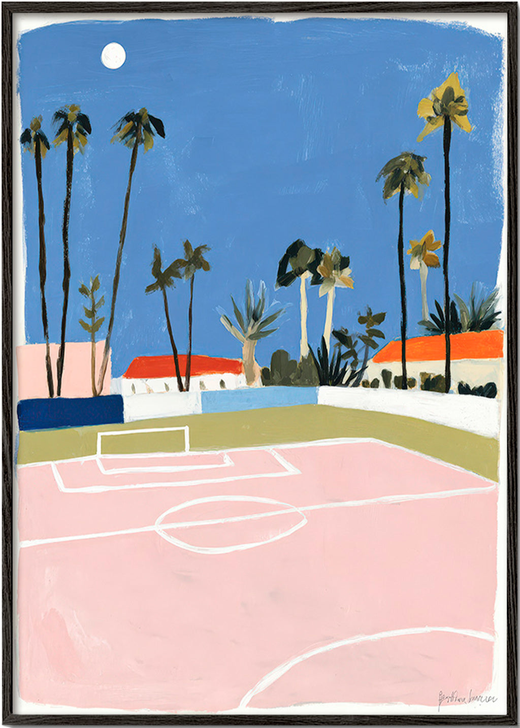 Arte desportivo com campo e palmeiras