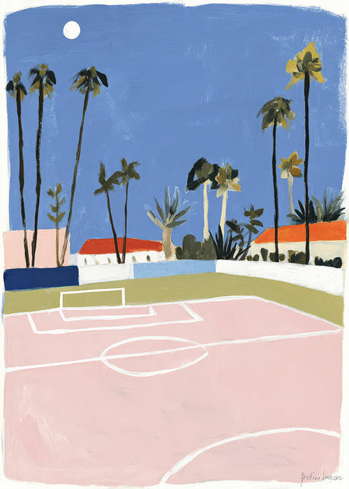 Arte desportivo com campo e palmeiras
