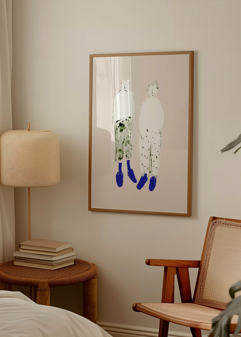 Ilustração minimal de casal com botas azuis