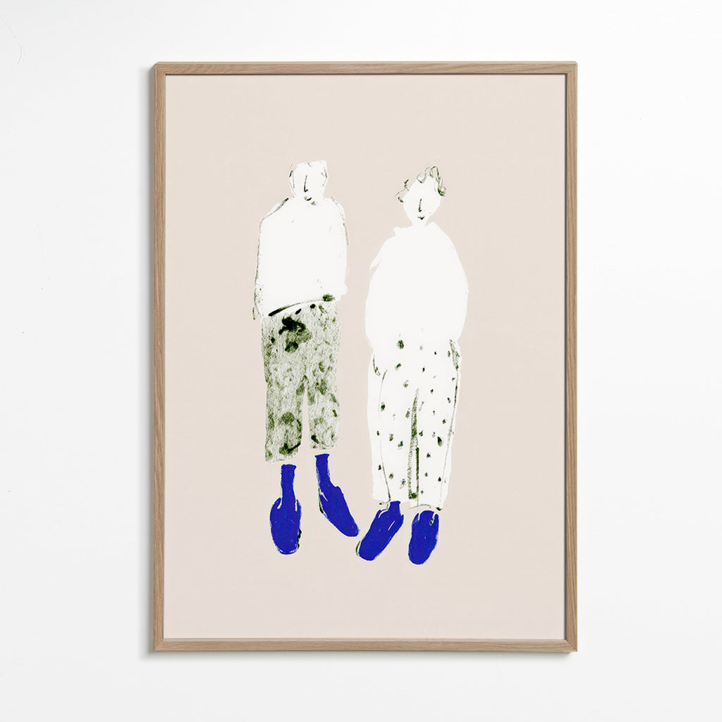 Ilustração minimal de casal com botas azuis