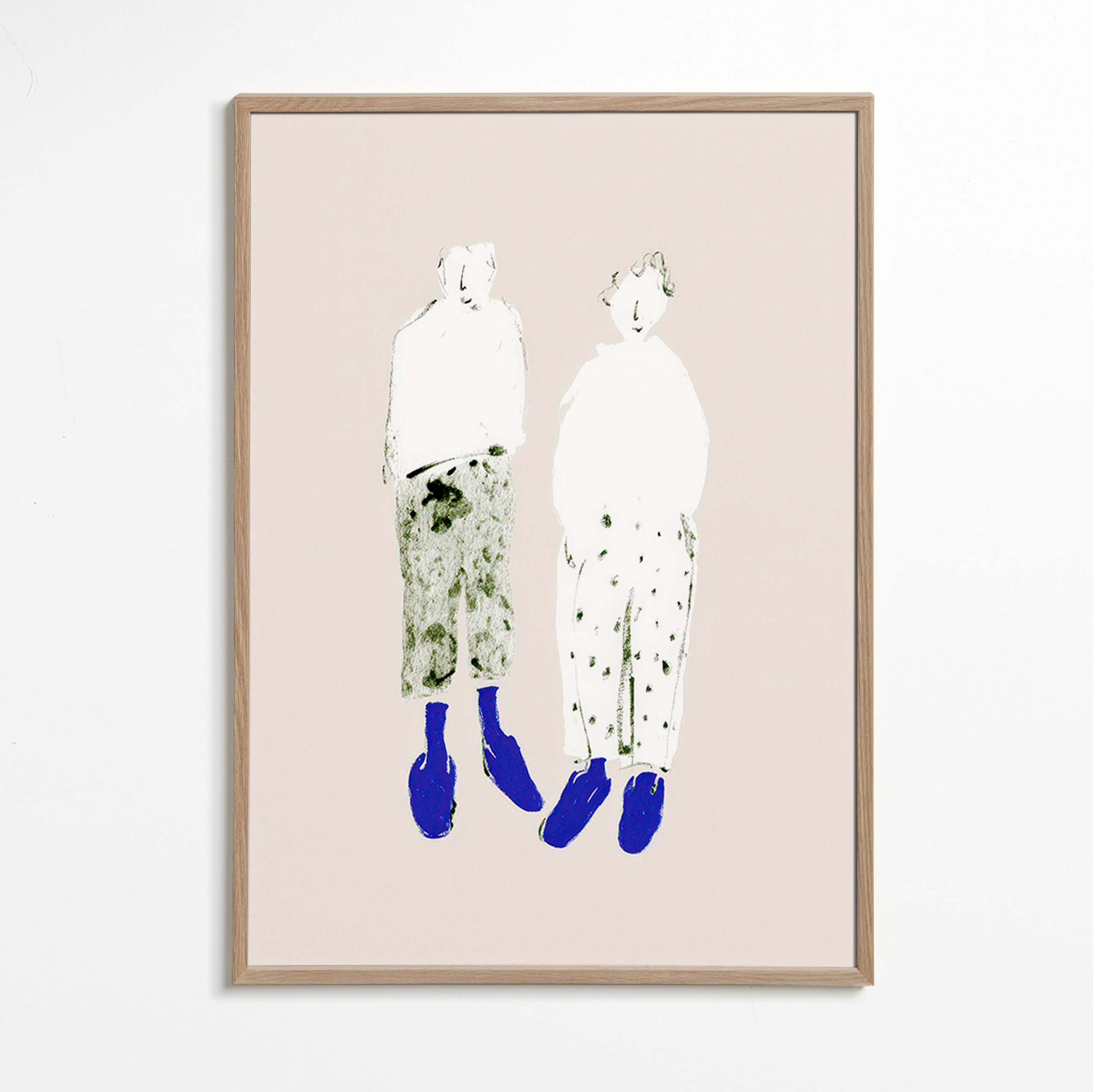 Ilustração minimal de casal com botas azuis