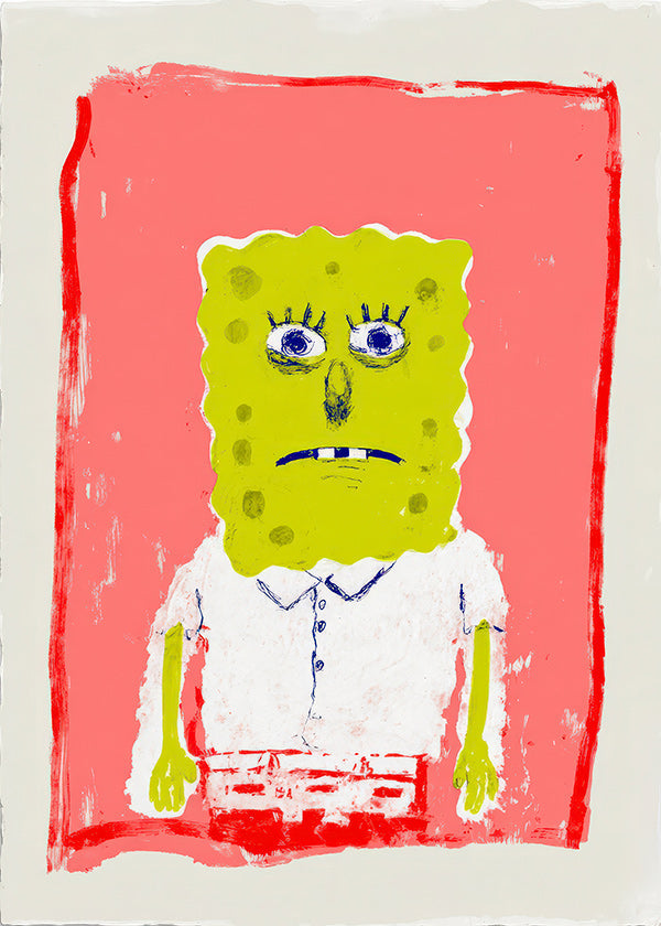Ilustração personagem esponja em fundo rosa