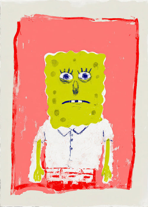 Ilustração personagem esponja em fundo rosa