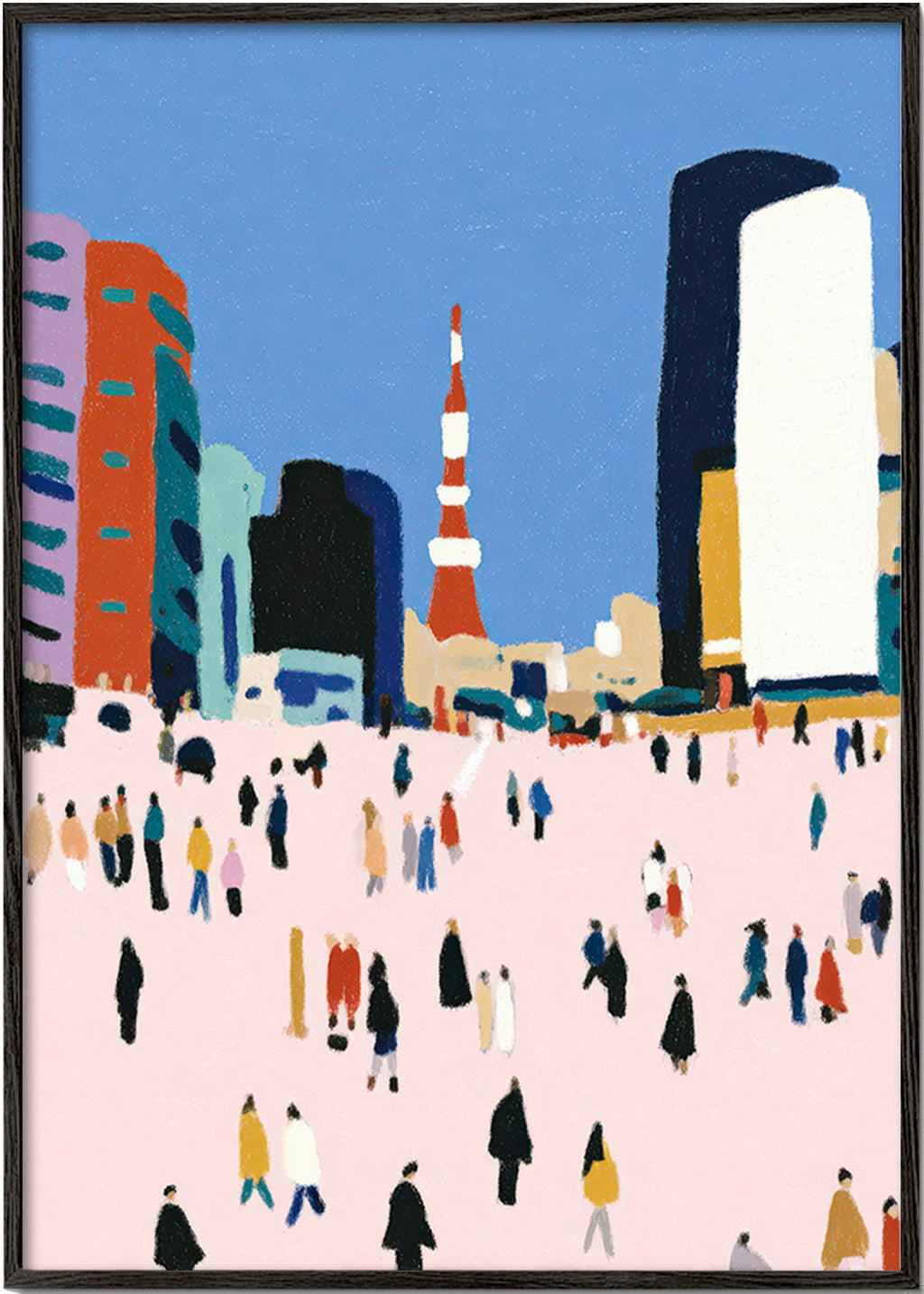 Quadro de cidade com multidão estilizada