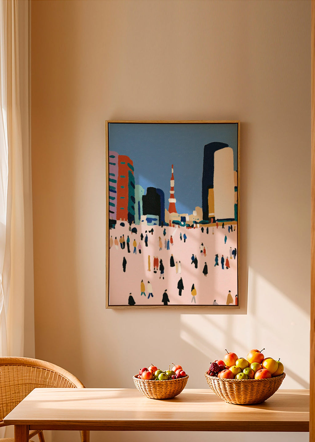 Quadro de cidade com multidão estilizada