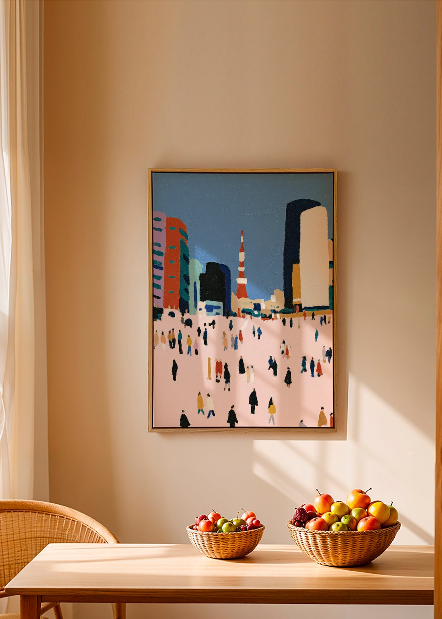 Quadro de cidade com multidão estilizada