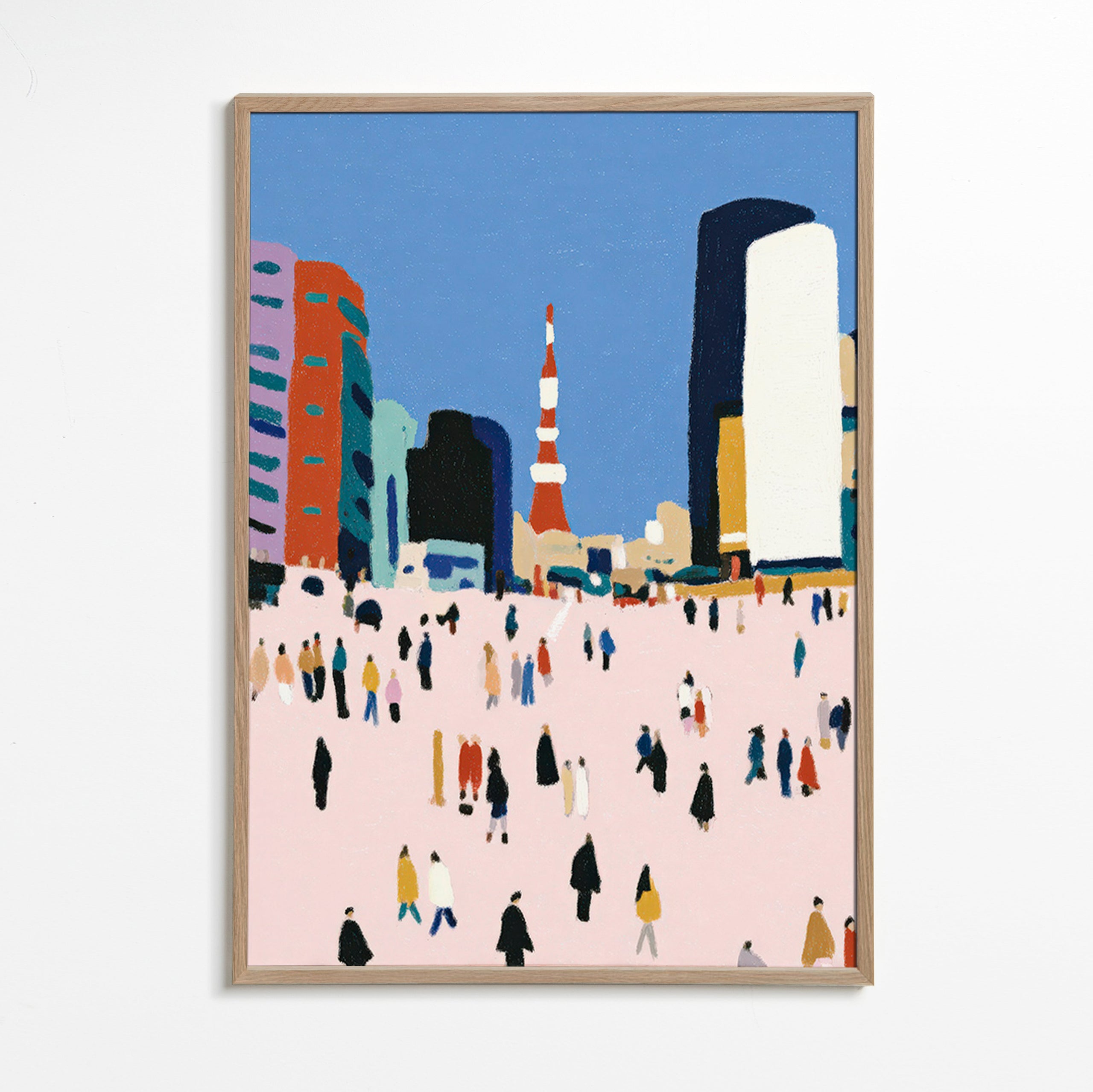 Quadro de cidade com multidão estilizada