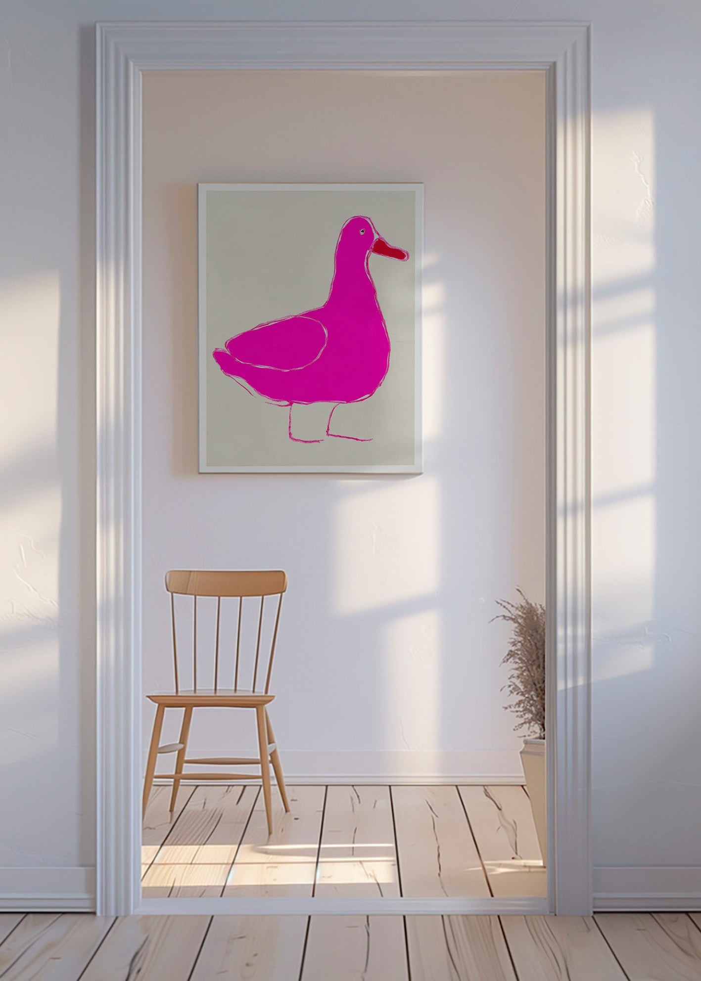 Quadro pato rosa minimalista