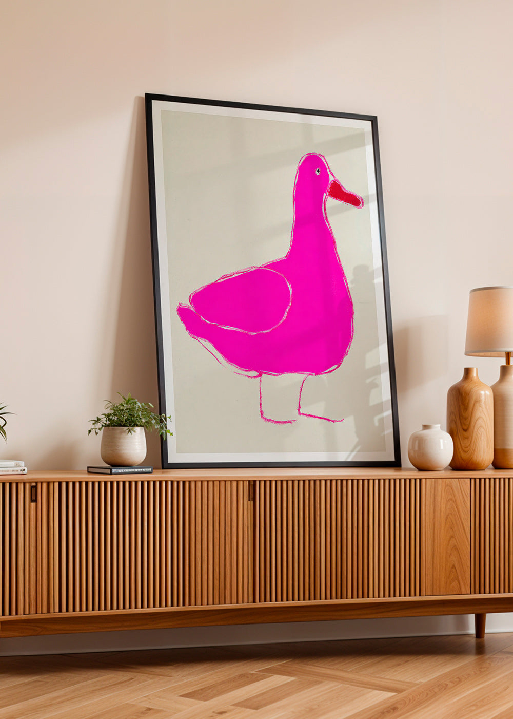 Quadro pato rosa minimalista