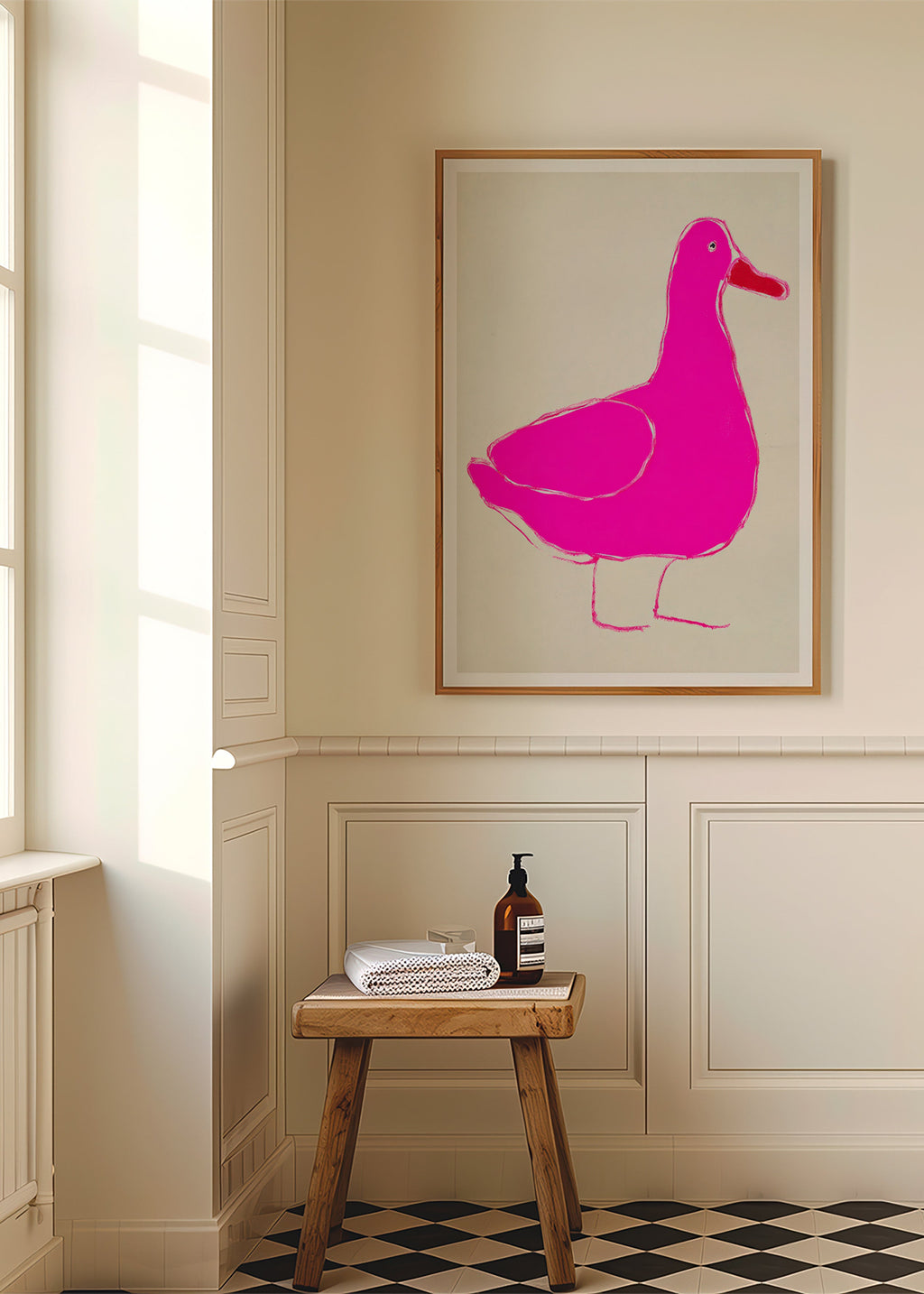 Quadro pato rosa minimalista