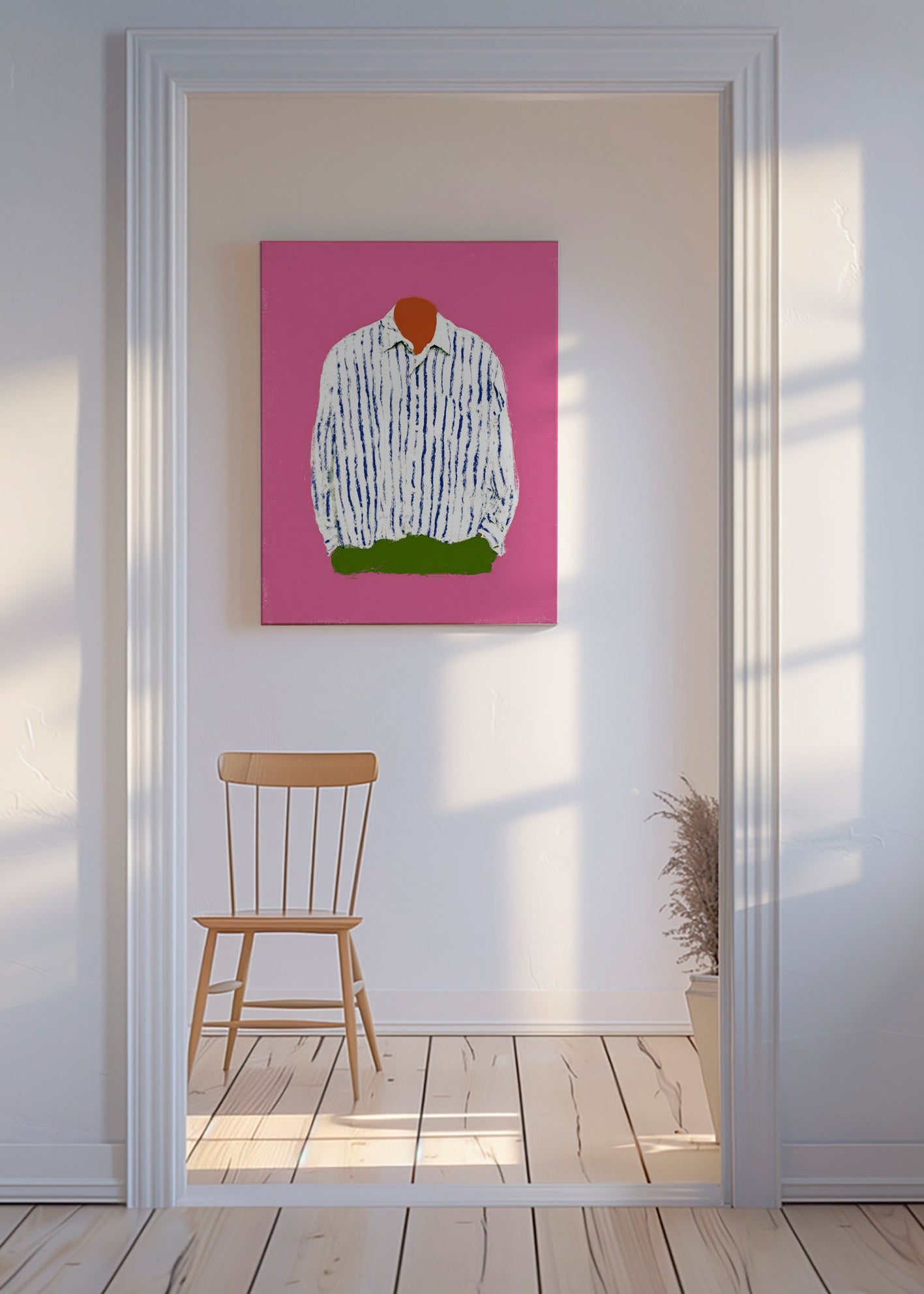 Ilustração camisa às riscas em fundo rosa