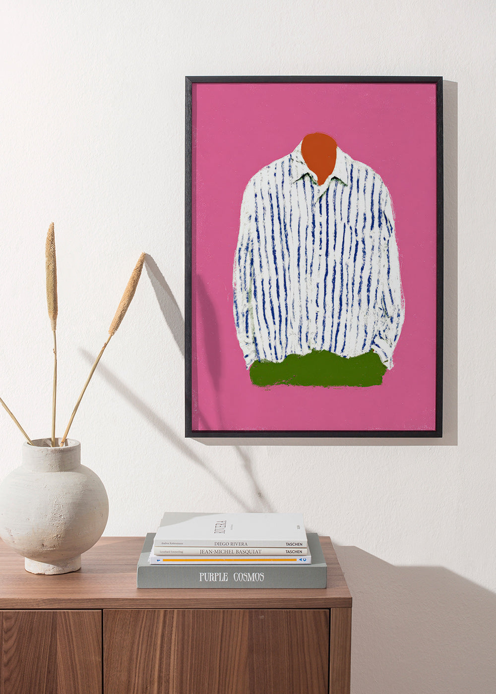 Ilustração camisa às riscas em fundo rosa