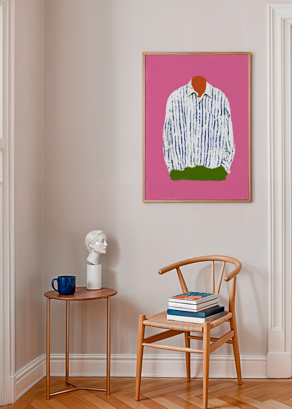 Ilustração camisa às riscas em fundo rosa