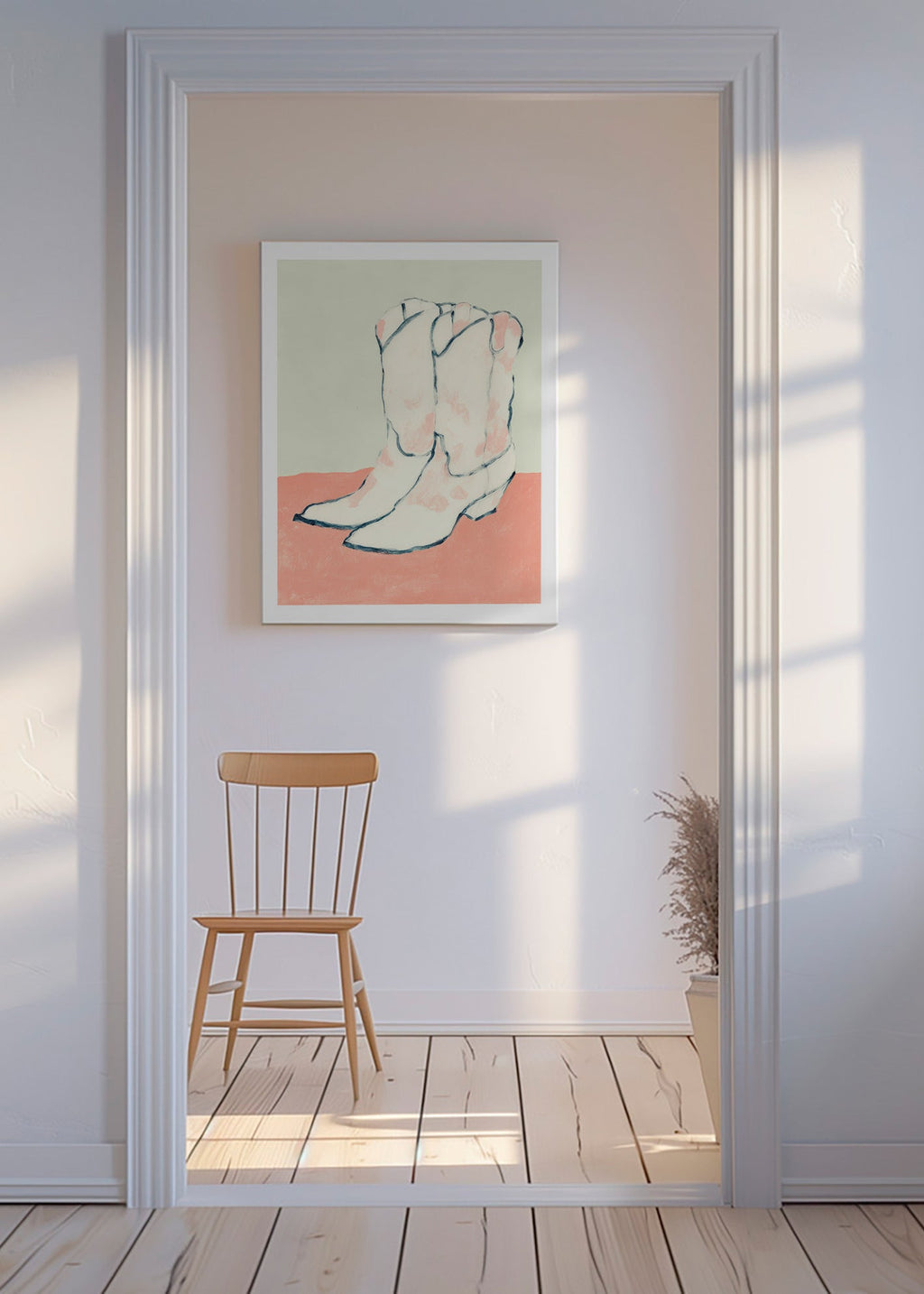 Ilustração botas brancas sobre fundo pastel