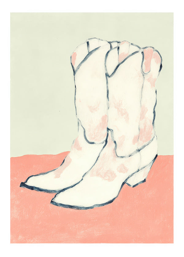 Ilustração botas brancas sobre fundo pastel