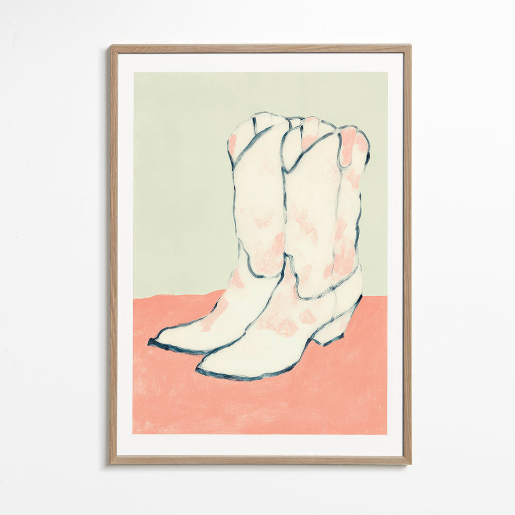 Ilustração botas brancas sobre fundo pastel