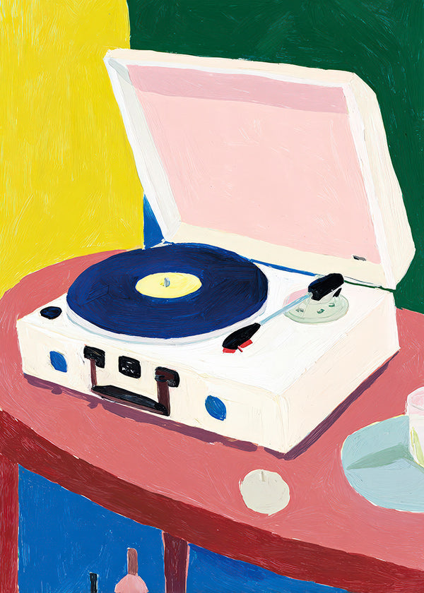 Ilustração: toca-discos retrô sobre mesa