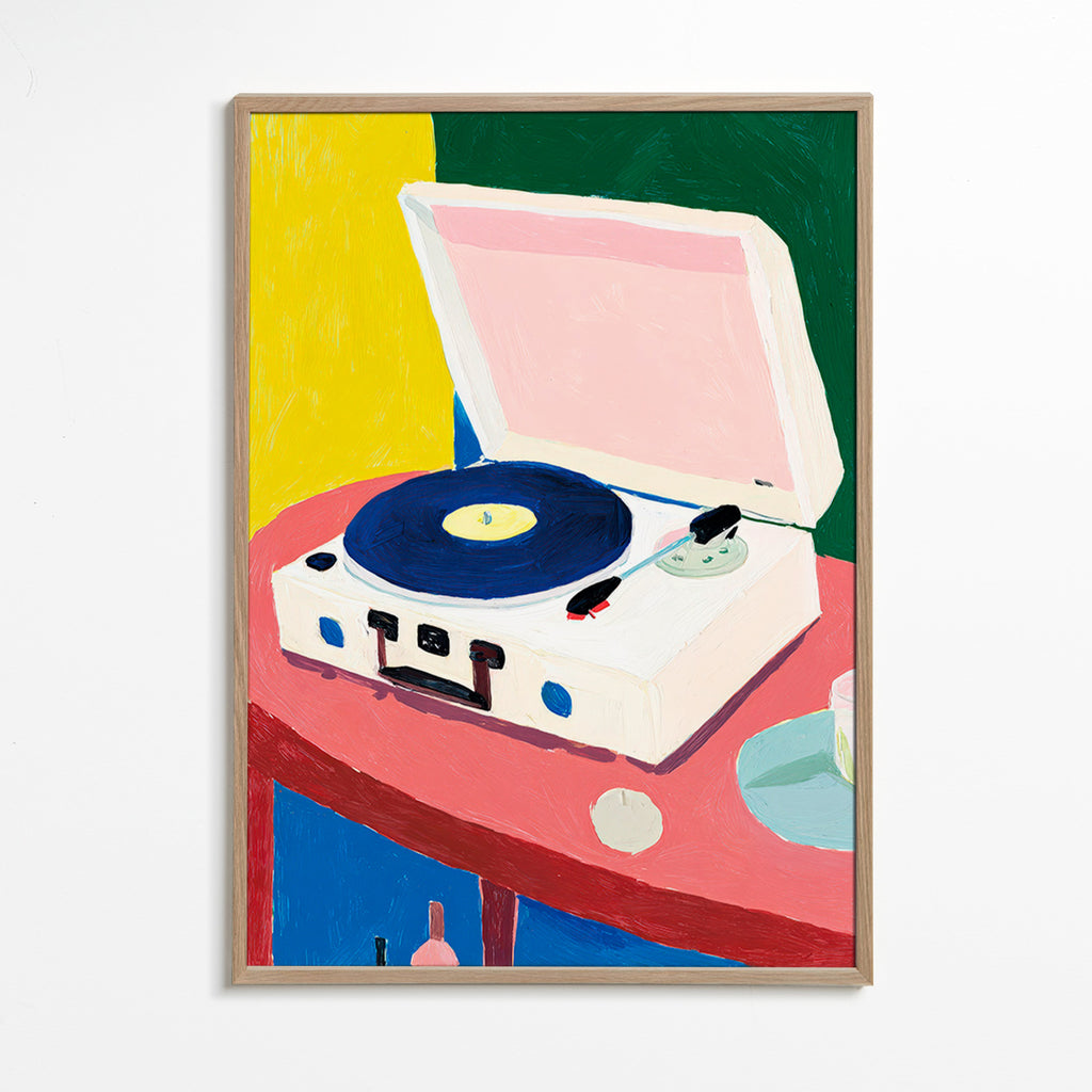 Ilustração: toca-discos retrô sobre mesa