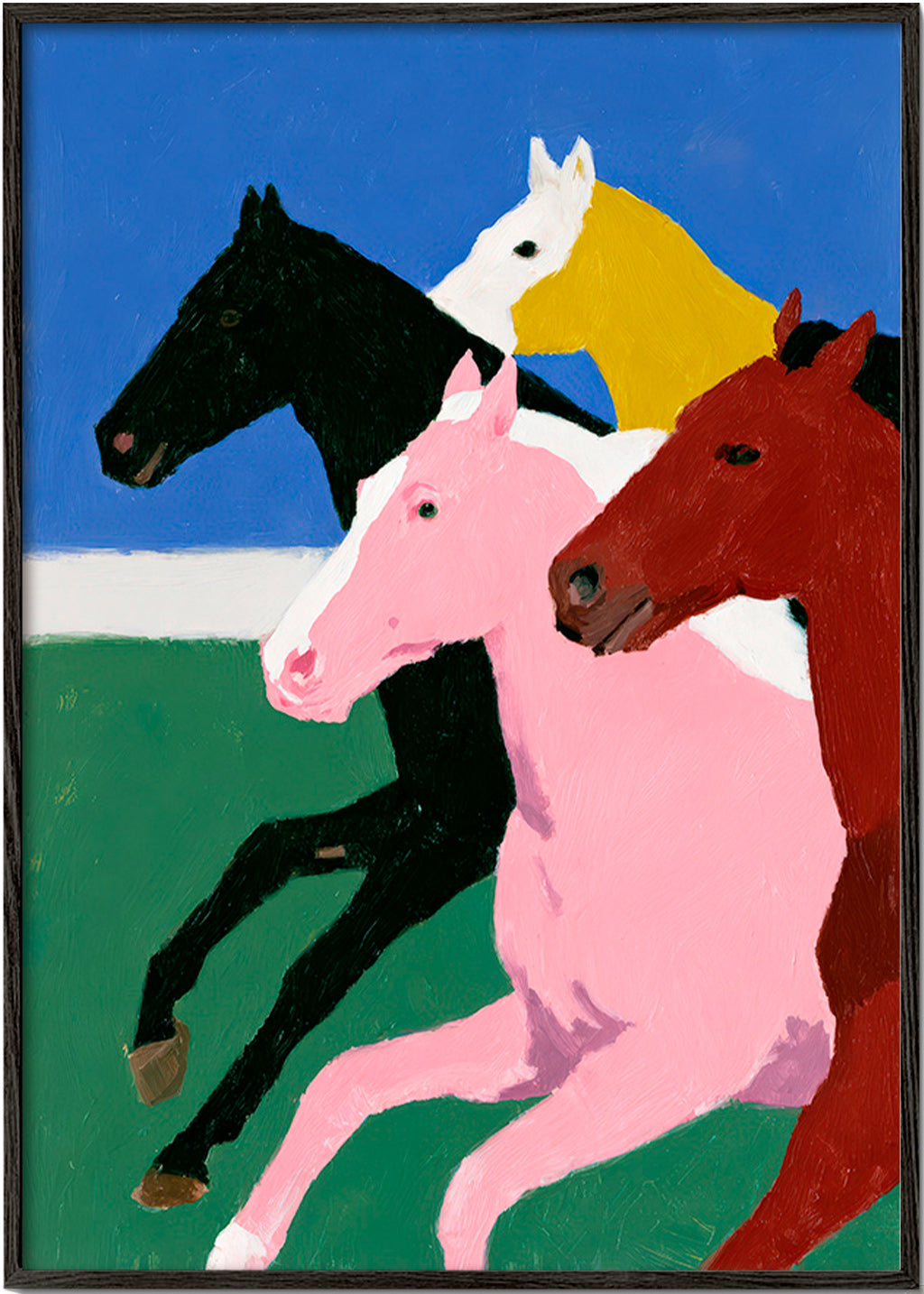Quadro quatro cavalos em corrida e cores lisas