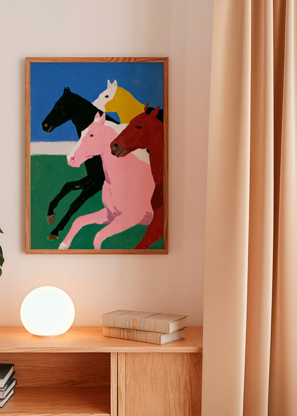 Quadro quatro cavalos em corrida e cores lisas