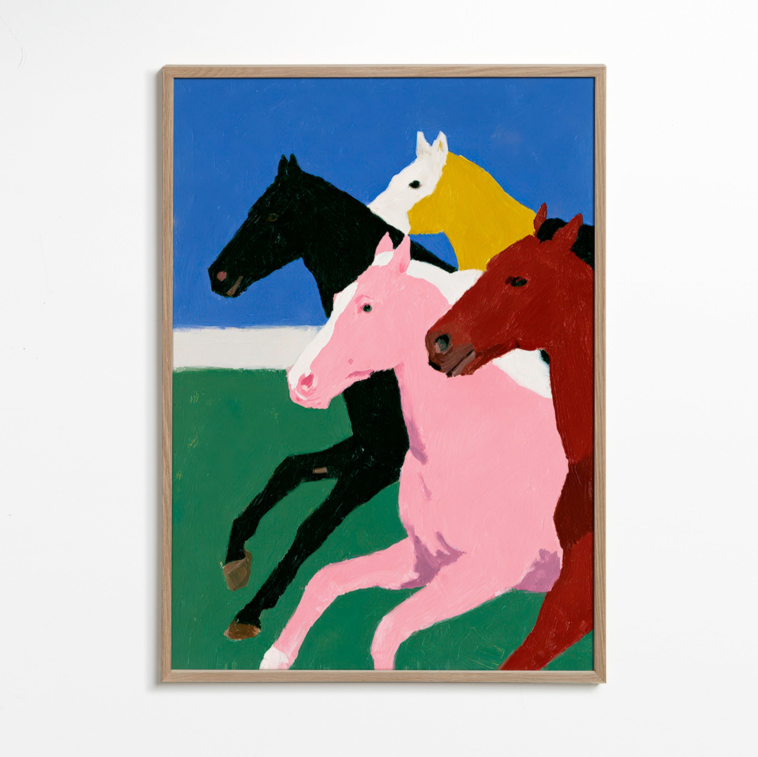 Quadro quatro cavalos em corrida e cores lisas