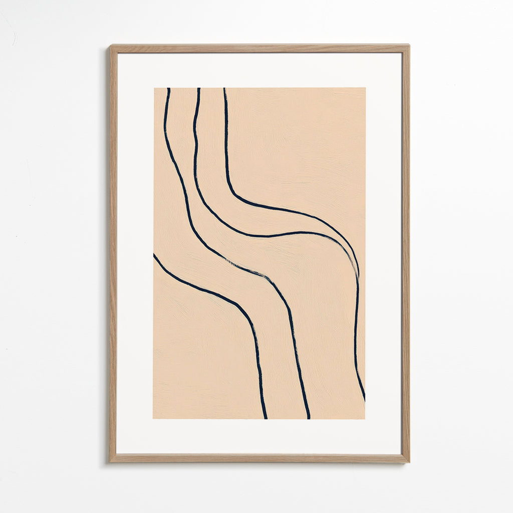 Quadro minimalista com linhas fluidas em bege