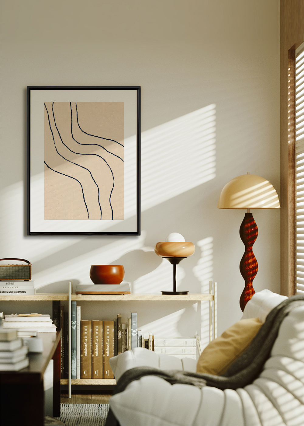 Quadro minimalista com traços orgânicos bege