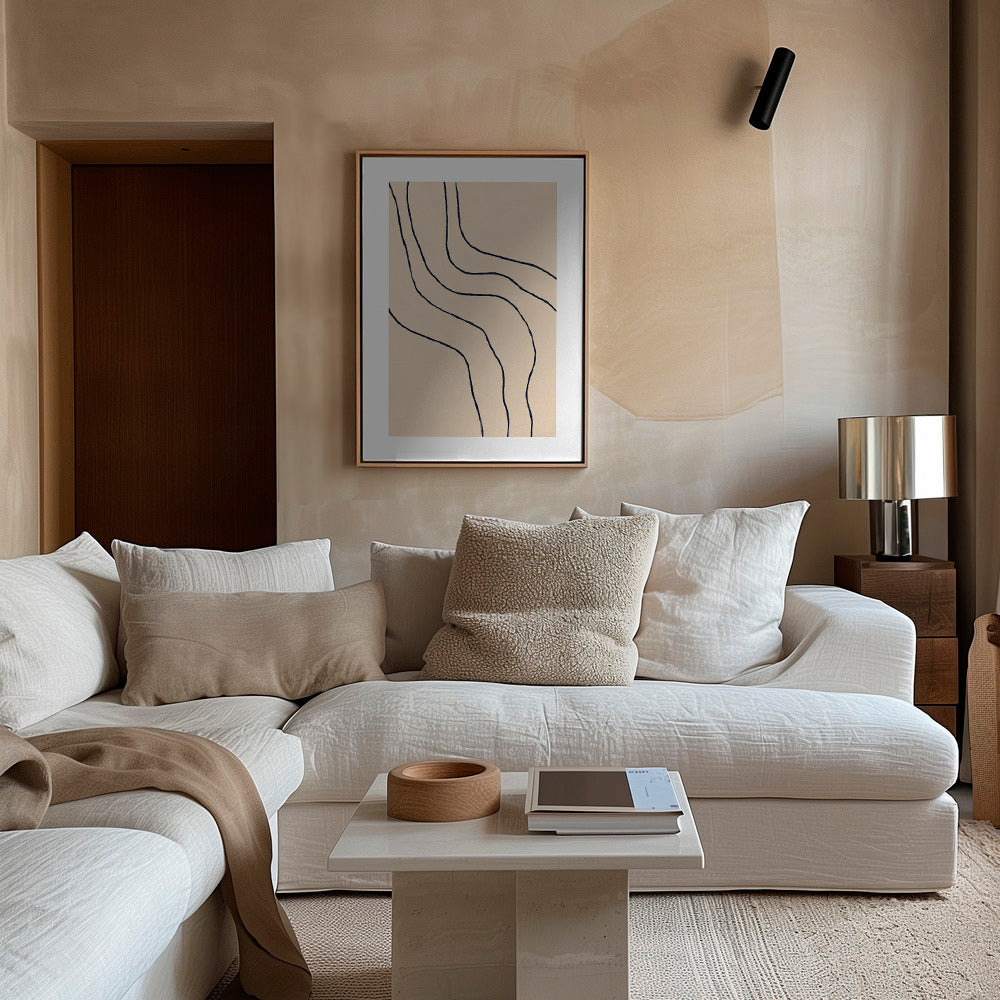 Quadro minimalista com traços orgânicos bege