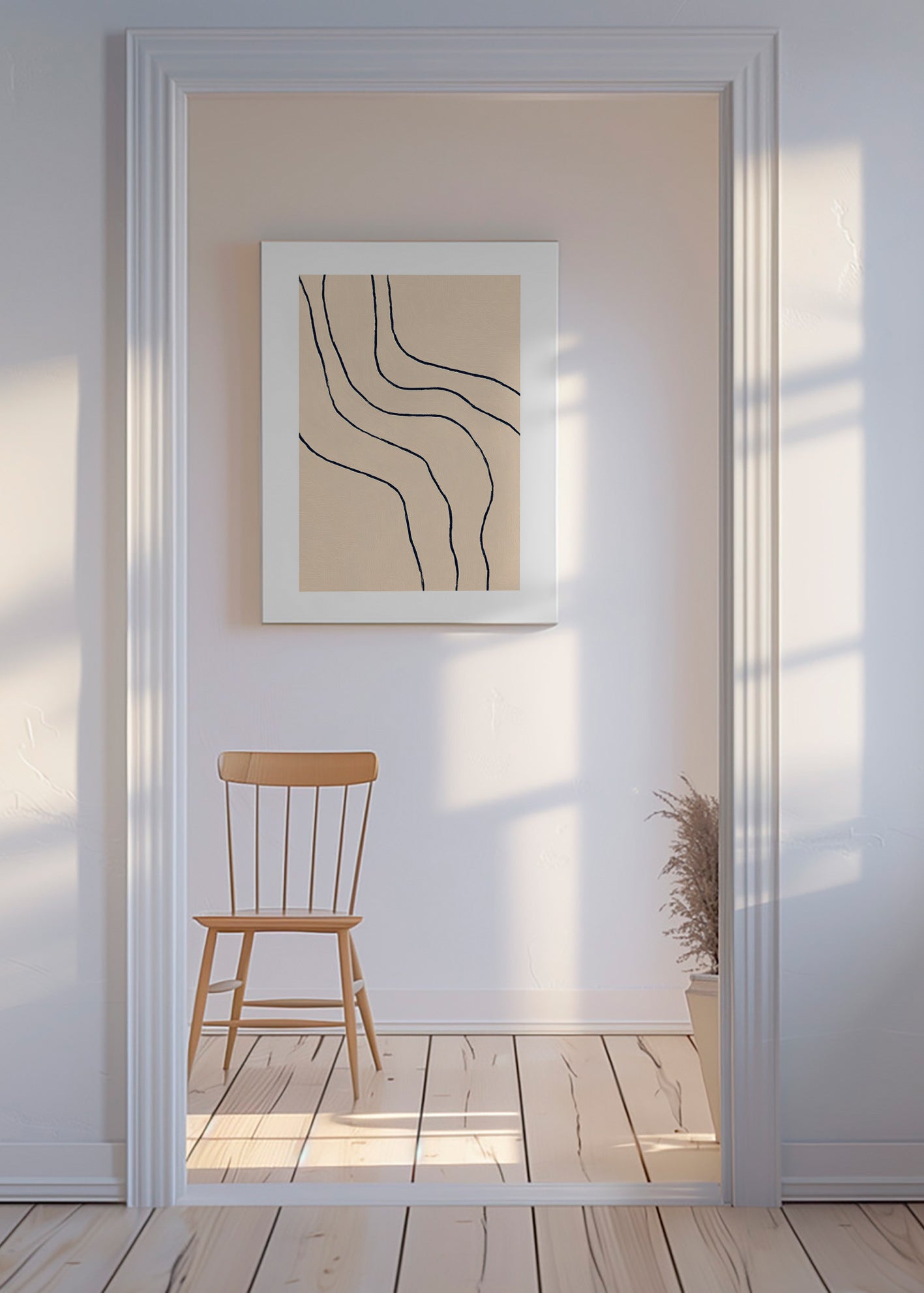 Quadro minimalista com traços orgânicos bege