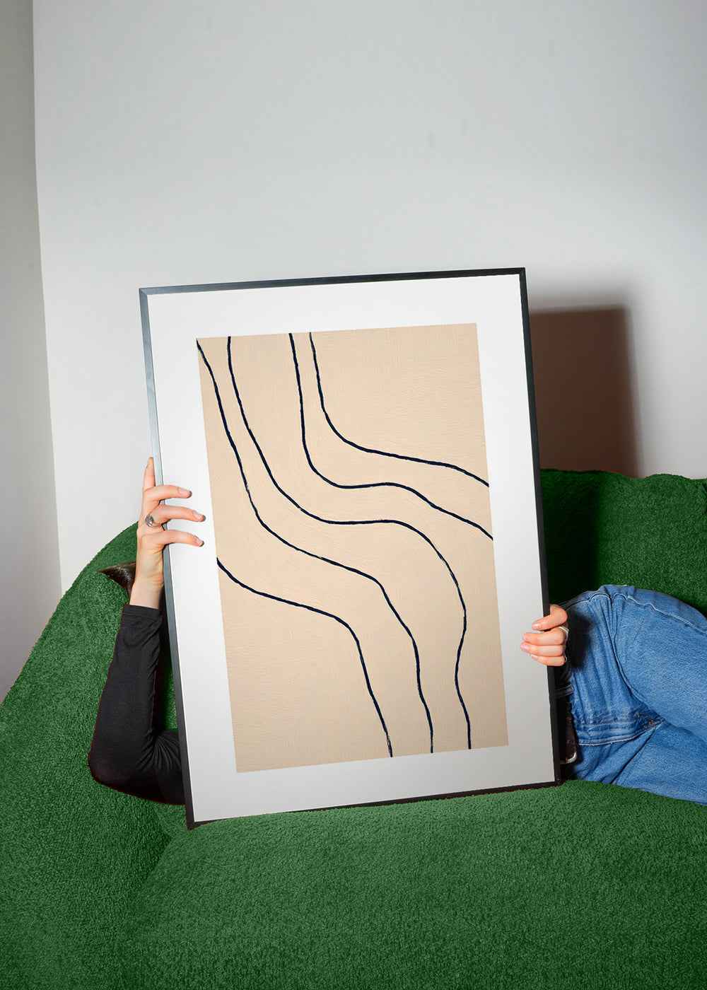 Quadro minimalista com traços orgânicos bege