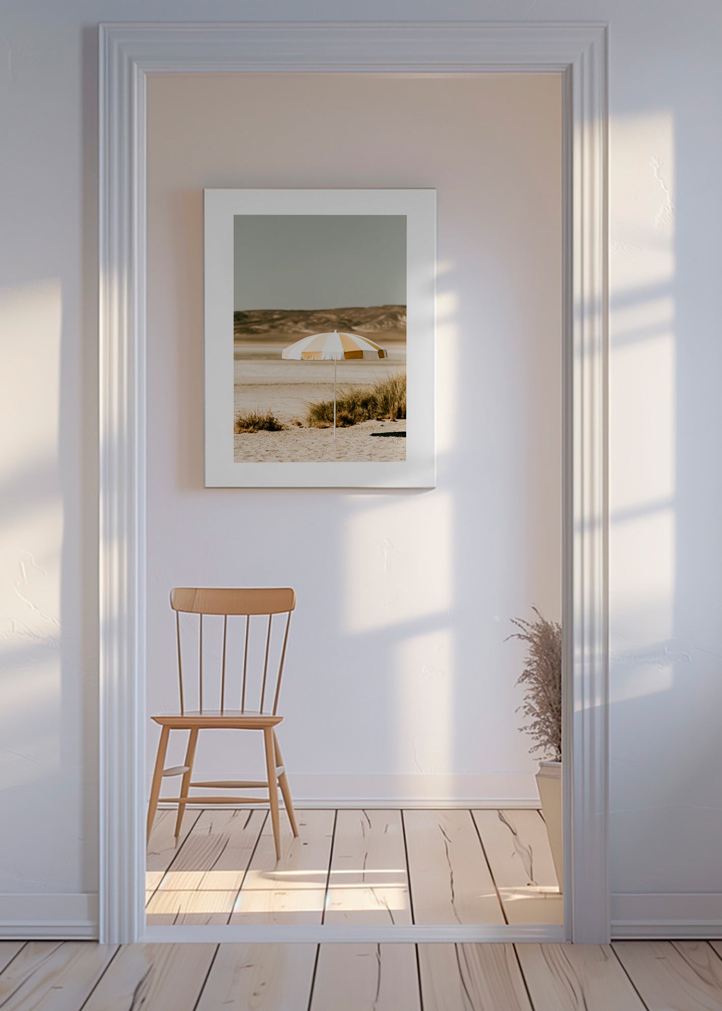 Arte paisagística com guarda-sol listrado