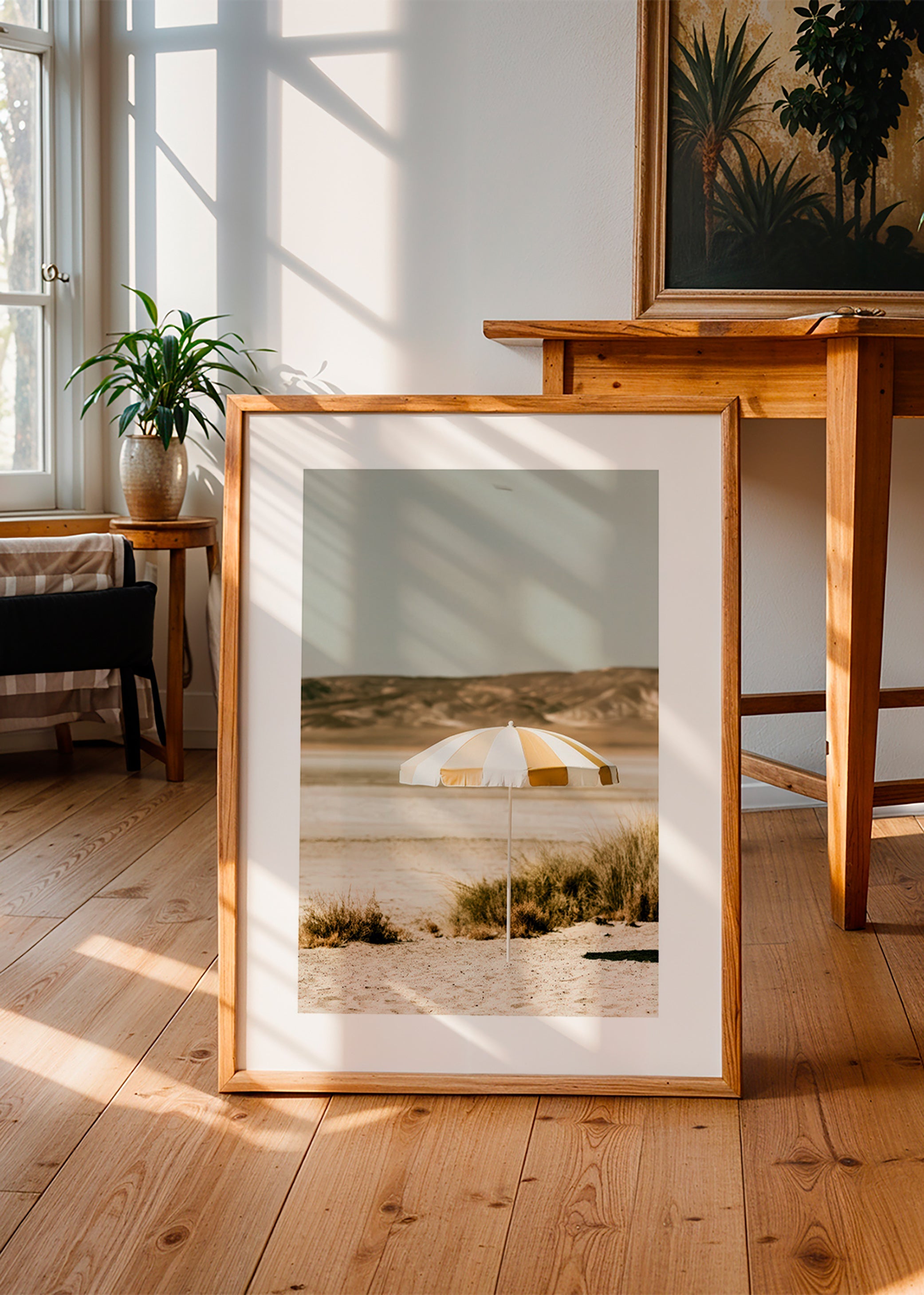 Arte paisagística com guarda-sol listrado