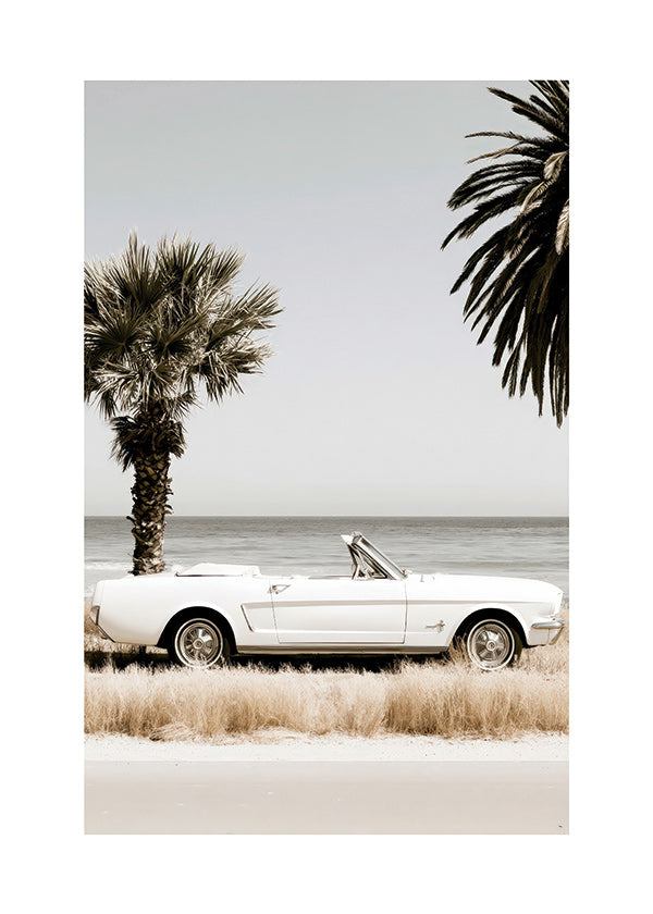 Fotografia de carro clássico à beira-mar