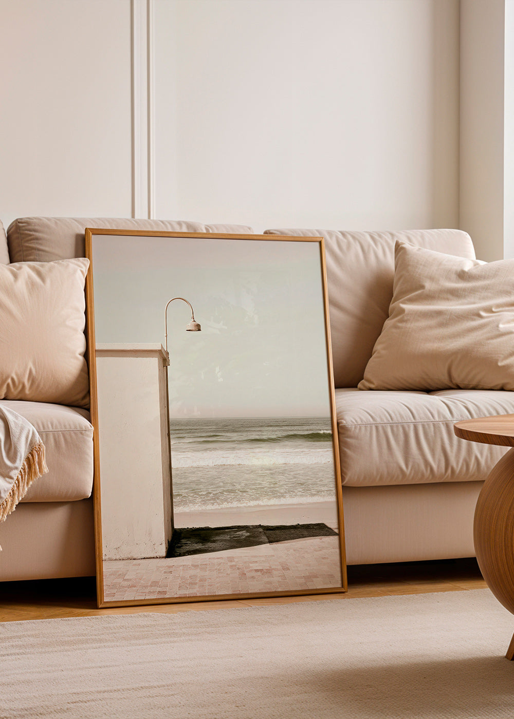 Quadro de paisagem praia com lâmpada de parede