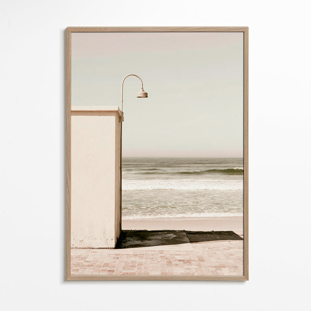Quadro de paisagem praia com lâmpada de parede