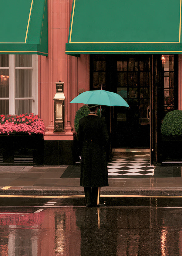 Fotografia urbana: figura com guarda-chuva e reflexos