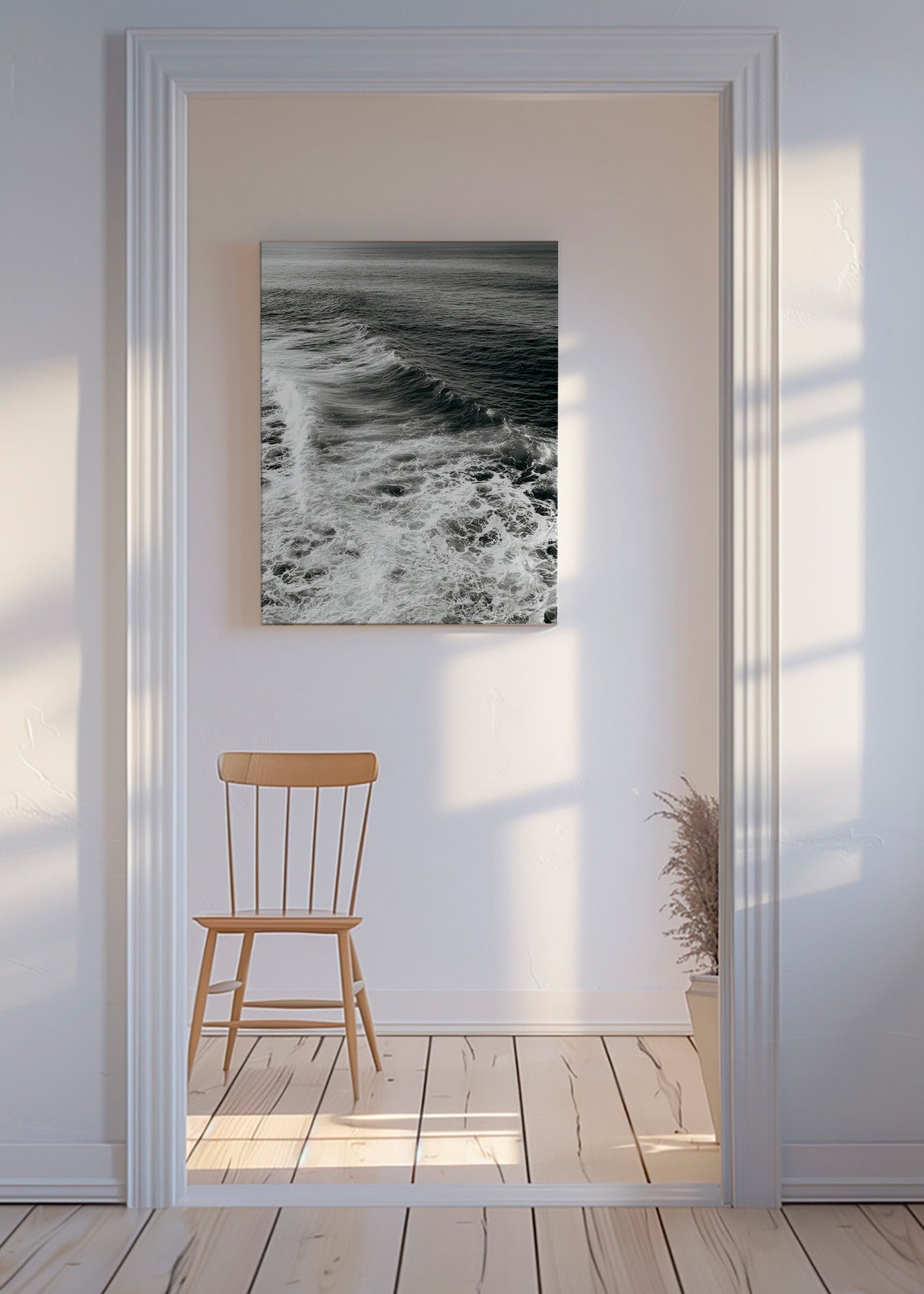 Fotografia de ondas em preto e branco
