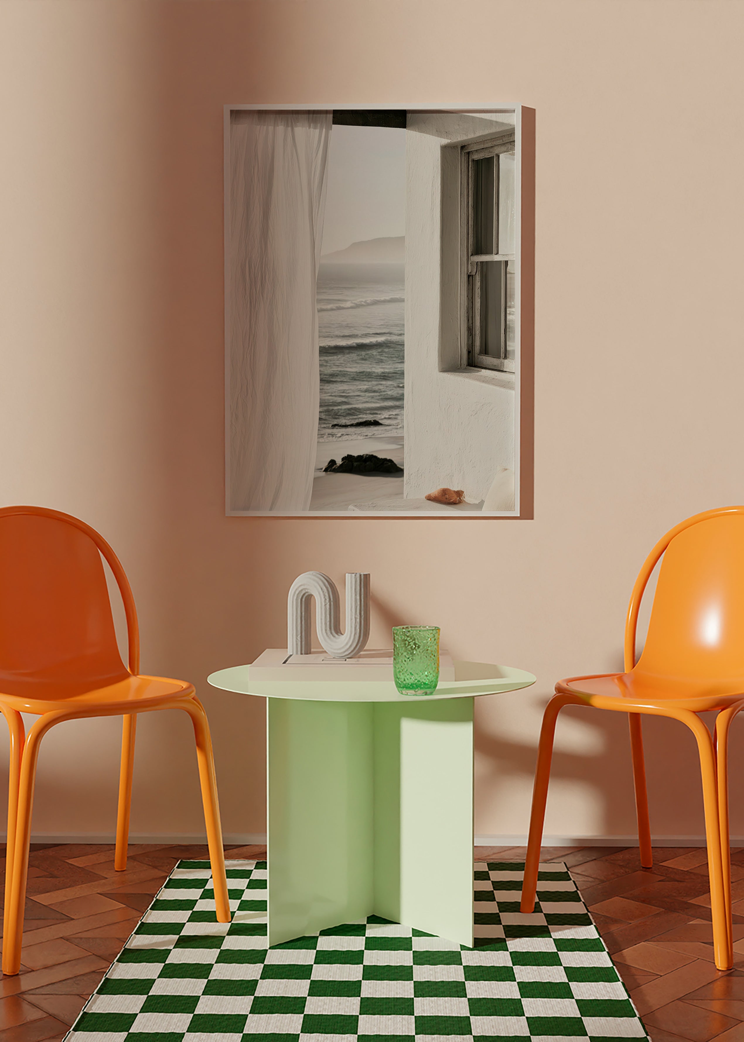 Quadro de paisagem com janela para o mar