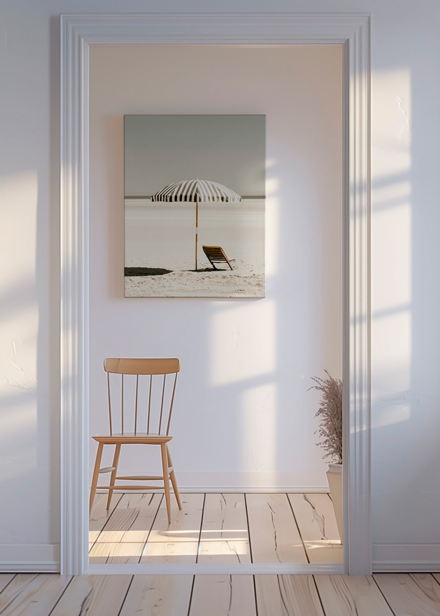 Arte paisagístico com guarda-sol solitário