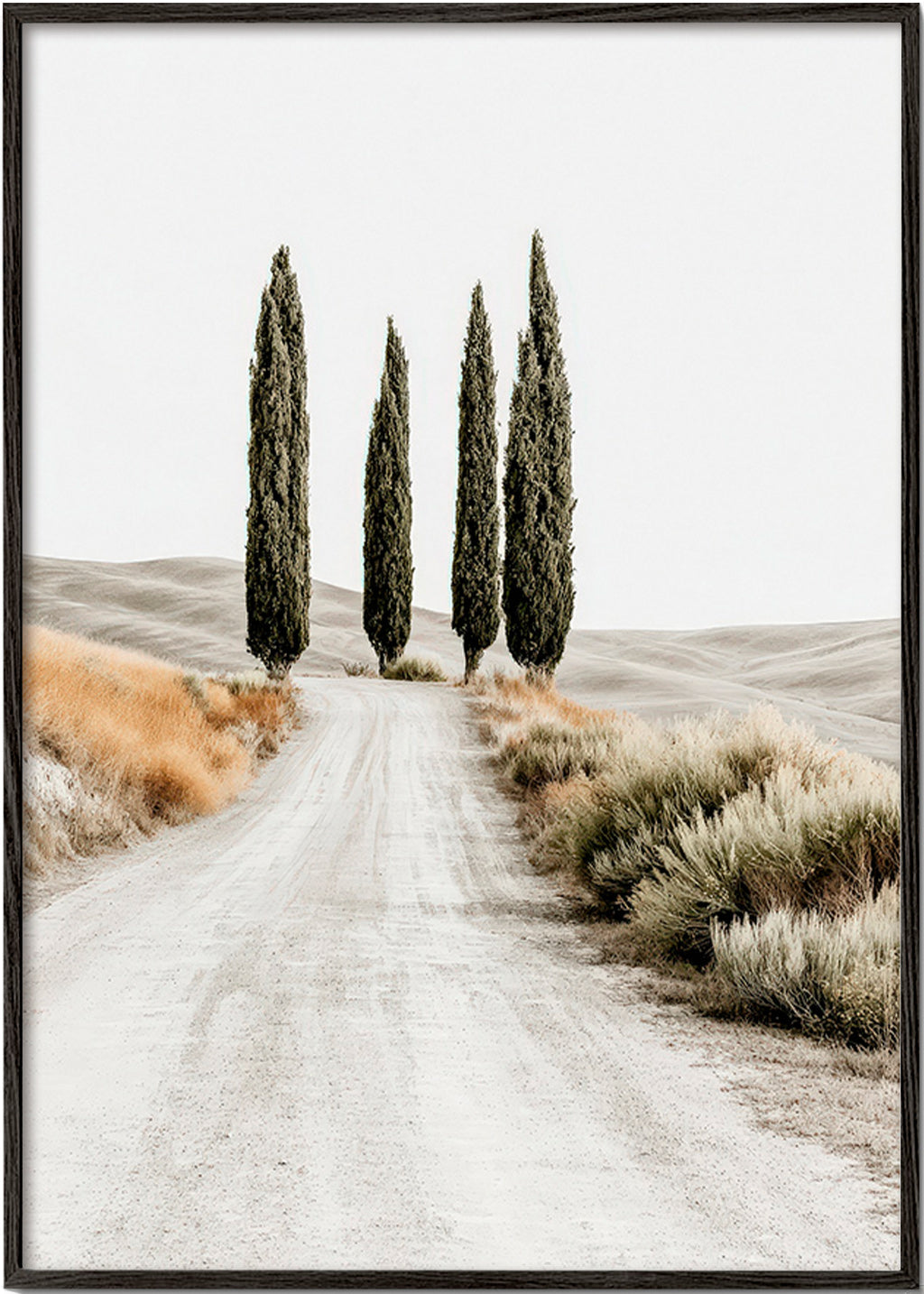 Quadro de paisagem com ciprestes na estrada