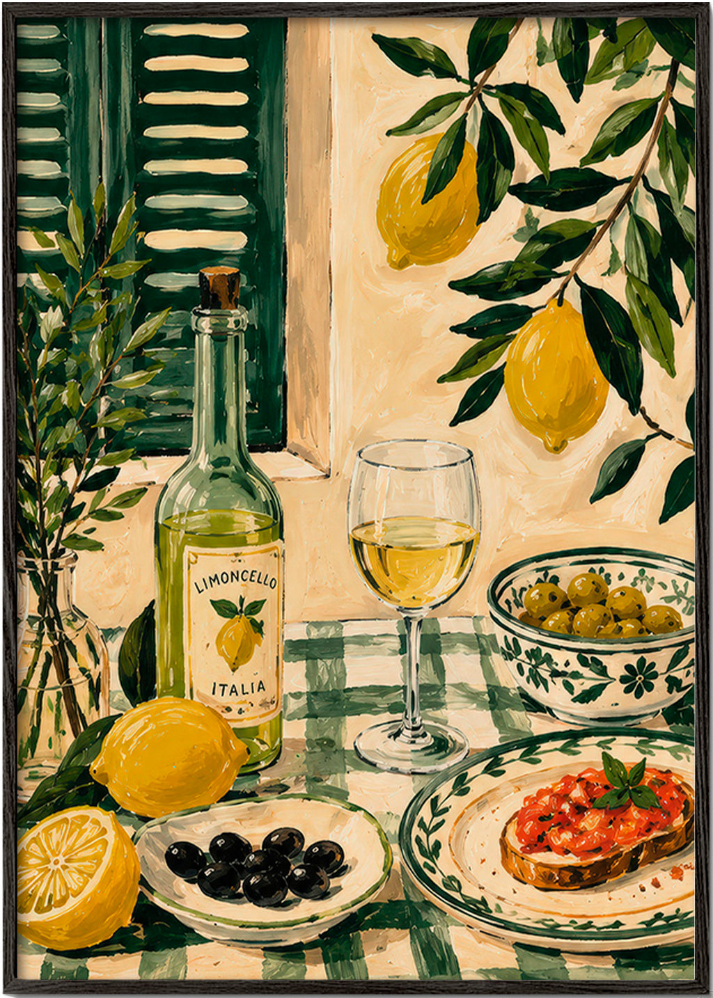Arte para cozinha com limões e limoncello
