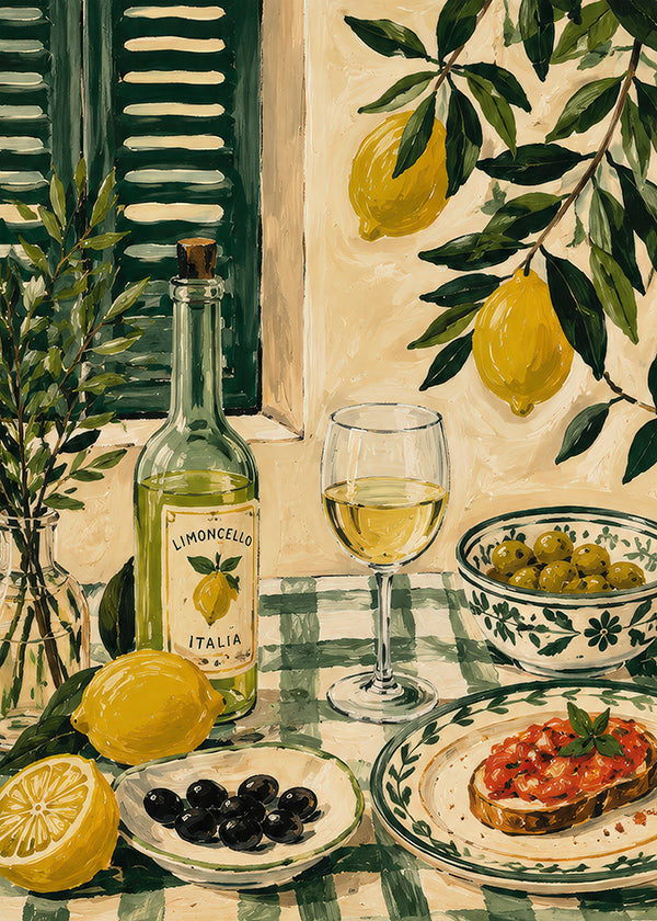 Arte para cozinha com limões e limoncello