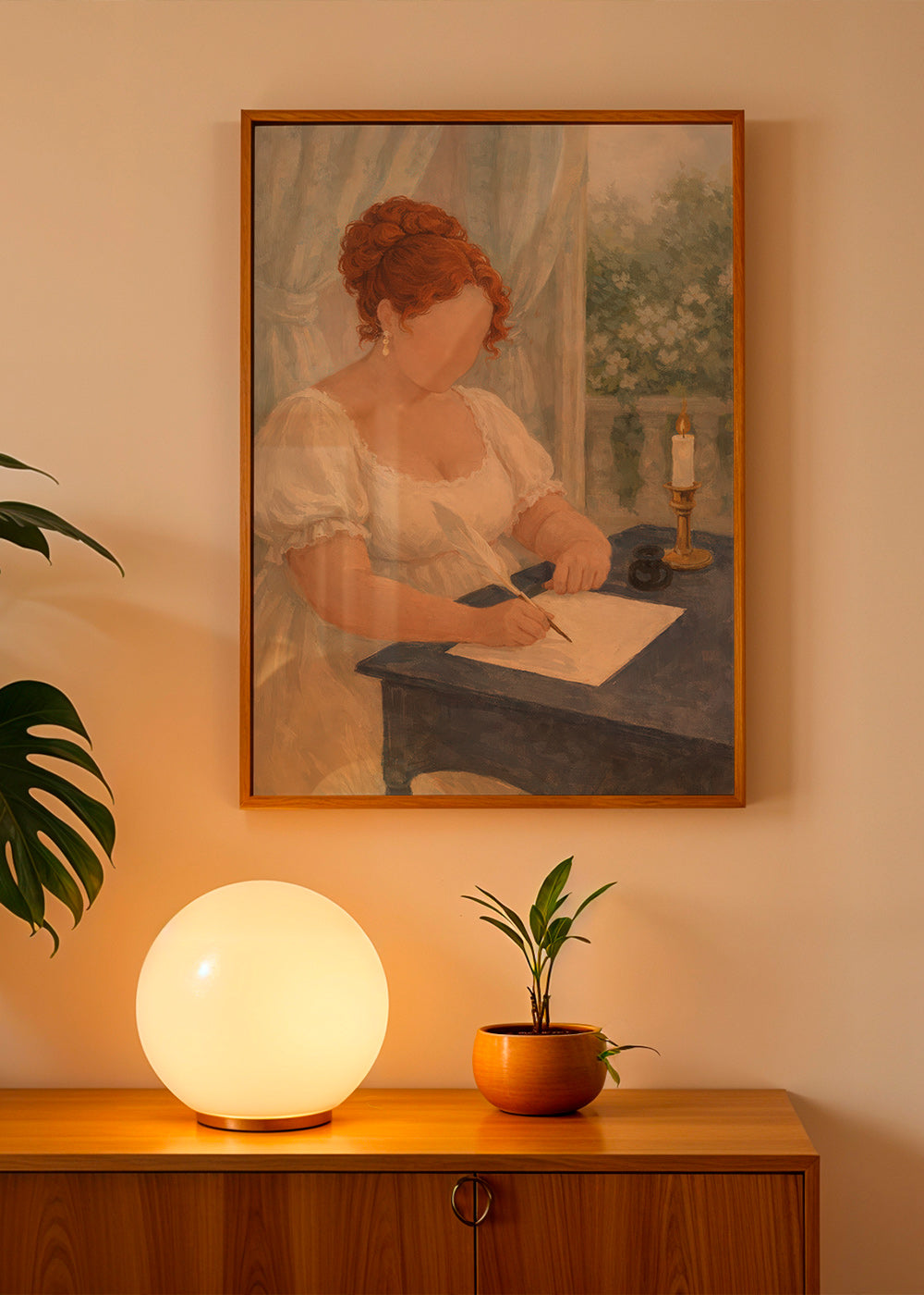 Ilustração de dama escrevendo à luz de vela